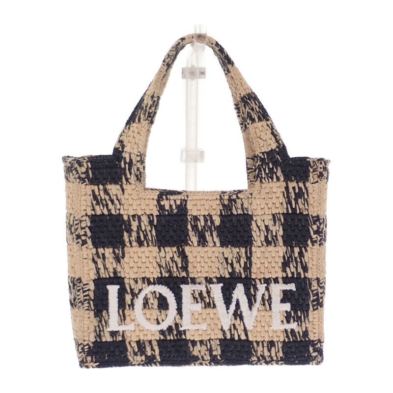 Loewe Font Tote Mini Alf1v46x10 Shoulder Bag Raffia Leather Black Natural