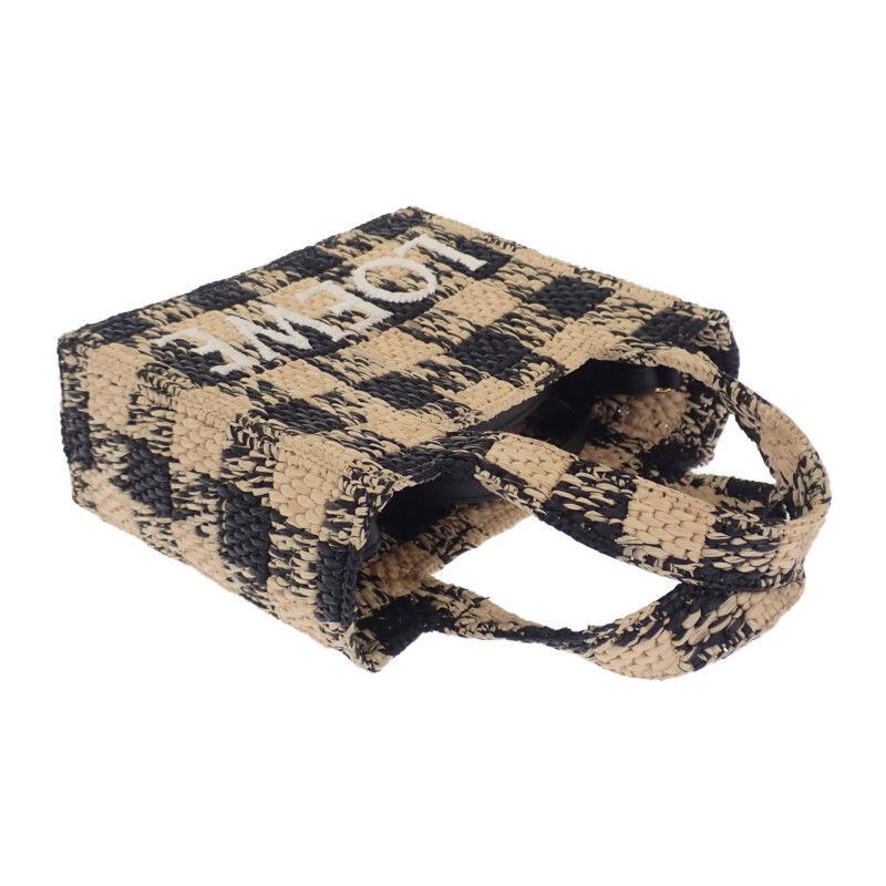 Loewe Font Tote Mini Alf1v46x10 Shoulder Bag Raffia Leather Black Natural