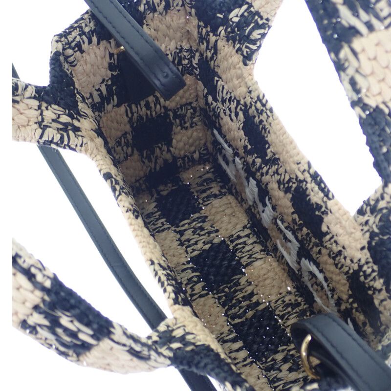 Loewe Font Tote Mini Alf1v46x10 Shoulder Bag Raffia Leather Black Natural