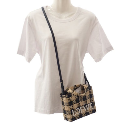 Loewe Font Tote Mini Alf1v46x10 Shoulder Bag Raffia Leather Black Natural