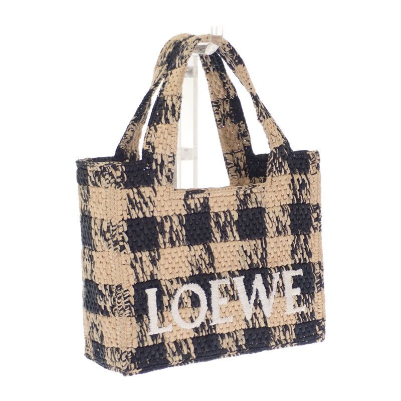 Loewe Font Tote Mini Alf1v46x10 Shoulder Bag Raffia Leather Black Natural
