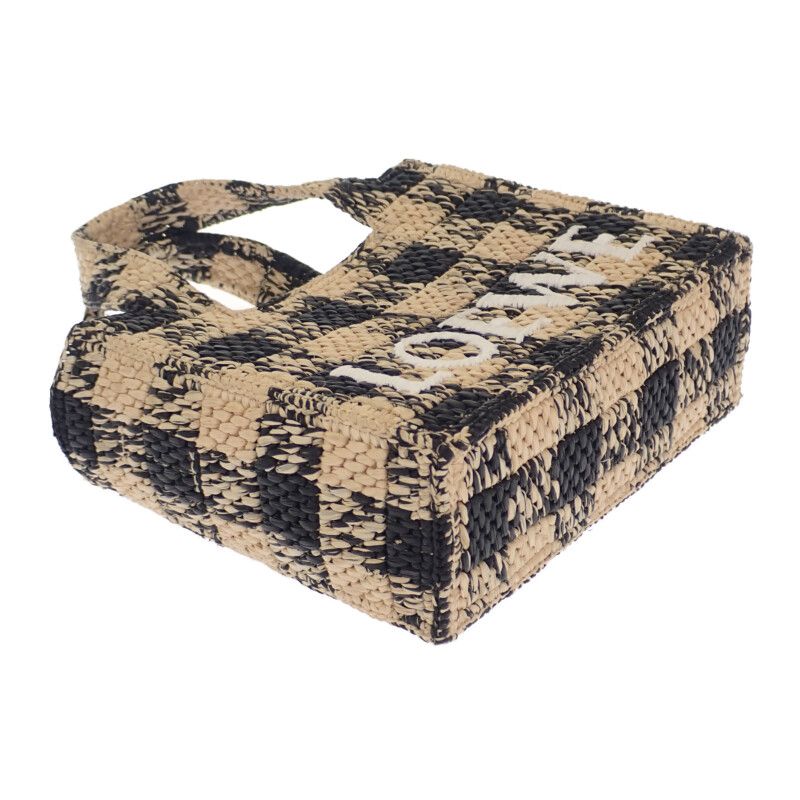 Loewe Font Tote Mini Alf1v46x10 Shoulder Bag Raffia Leather Black Natural