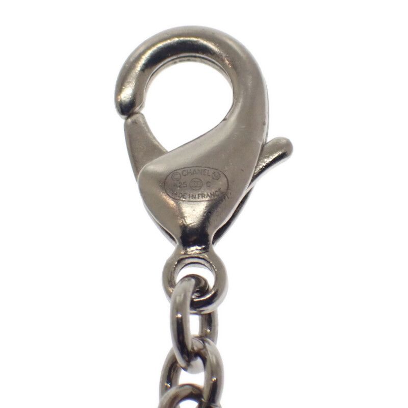 Chanel CC Long Pendant Necklace Metal Faux Pearl Crystal Silver Ladies Coco