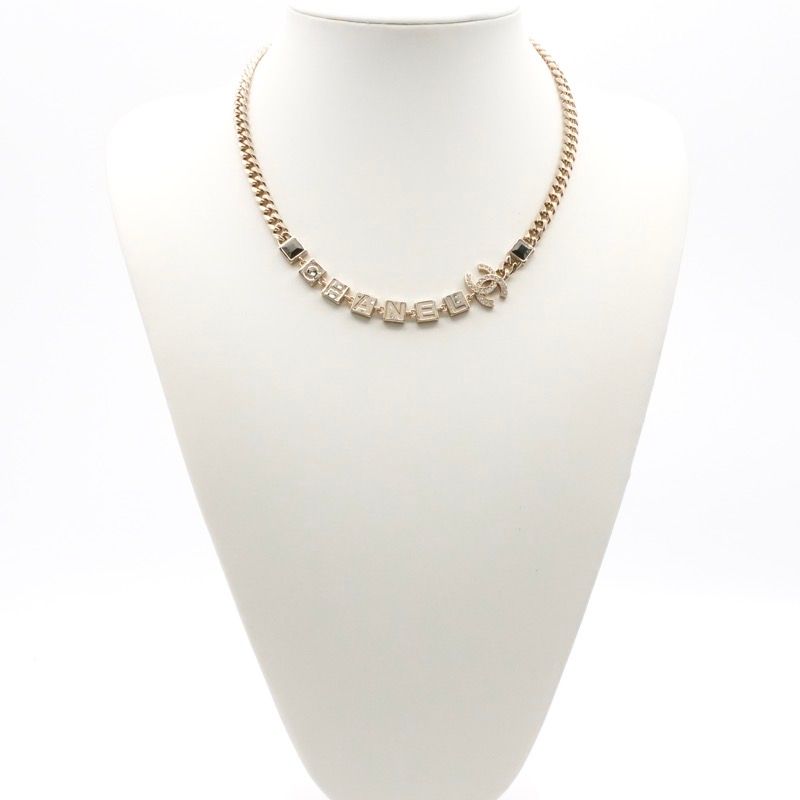 Chanel Necklace Pendant Choker Gold Coco Mark Logo Rhinestone