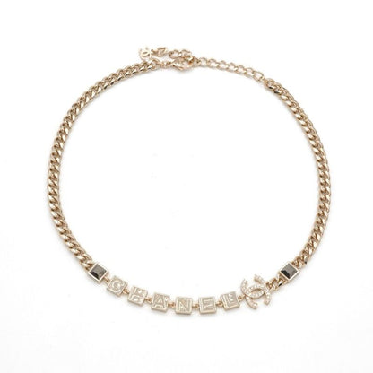 Chanel Necklace Pendant Choker Gold Coco Mark Logo Rhinestone