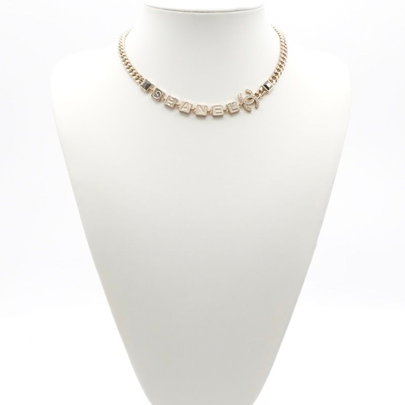 Chanel Necklace Pendant Choker Gold Coco Mark Logo Rhinestone
