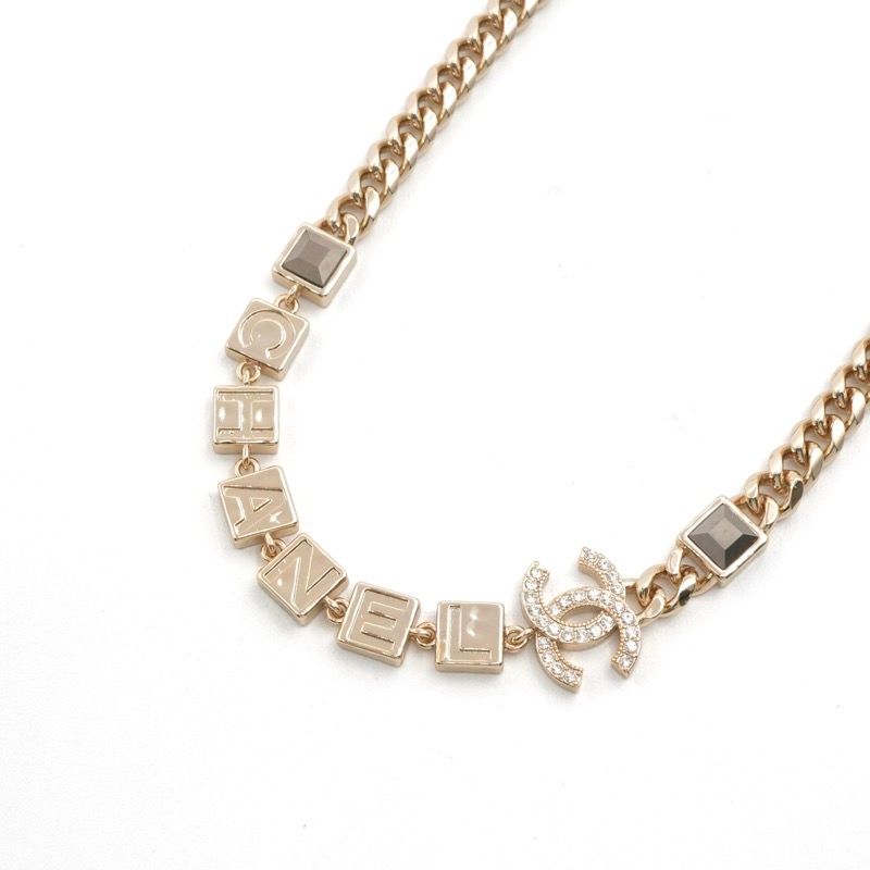 Chanel Necklace Pendant Choker Gold Coco Mark Logo Rhinestone