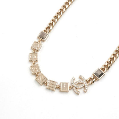 Chanel Necklace Pendant Choker Gold Coco Mark Logo Rhinestone