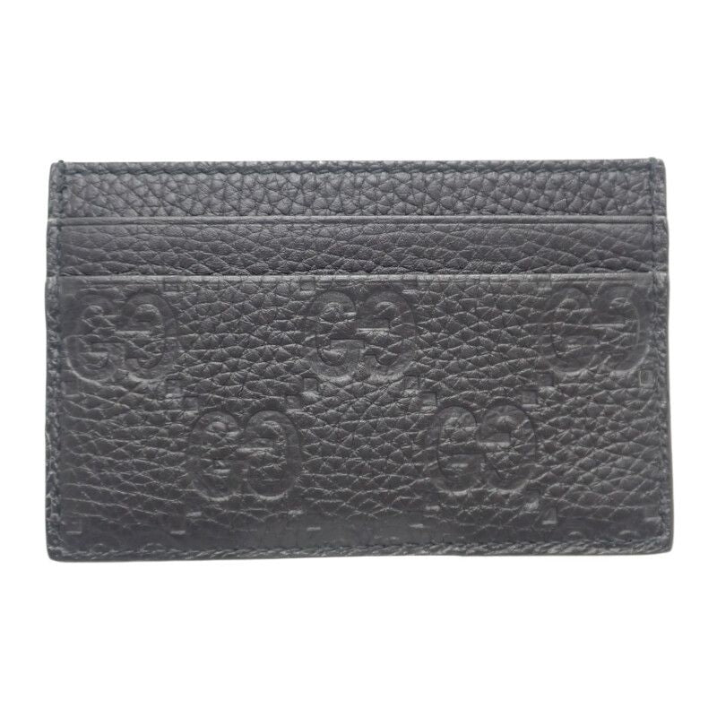 Gucci Imprint 835151aae511000 Card Case GG Embossed Grain Leather Black Men's
