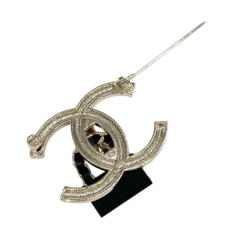 Chanel Brooch Corsage Gold Black Coco Mark Matelasse Rhinestone