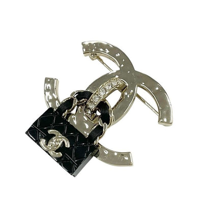 Chanel Brooch Corsage Gold Black Coco Mark Matelasse Rhinestone