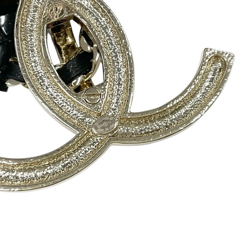 Chanel Brooch Corsage Gold Black Coco Mark Matelasse Rhinestone