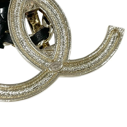 Chanel Brooch Corsage Gold Black Coco Mark Matelasse Rhinestone