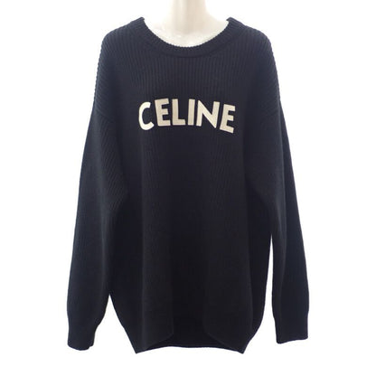 Celine Oversize S 2a19r423p.38no Sweater Wool Black Women's Logo Knit Top