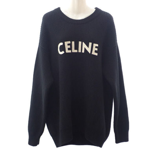 Celine Oversize S 2a19r423p.38no Sweater Wool Black Women's Logo Knit Top