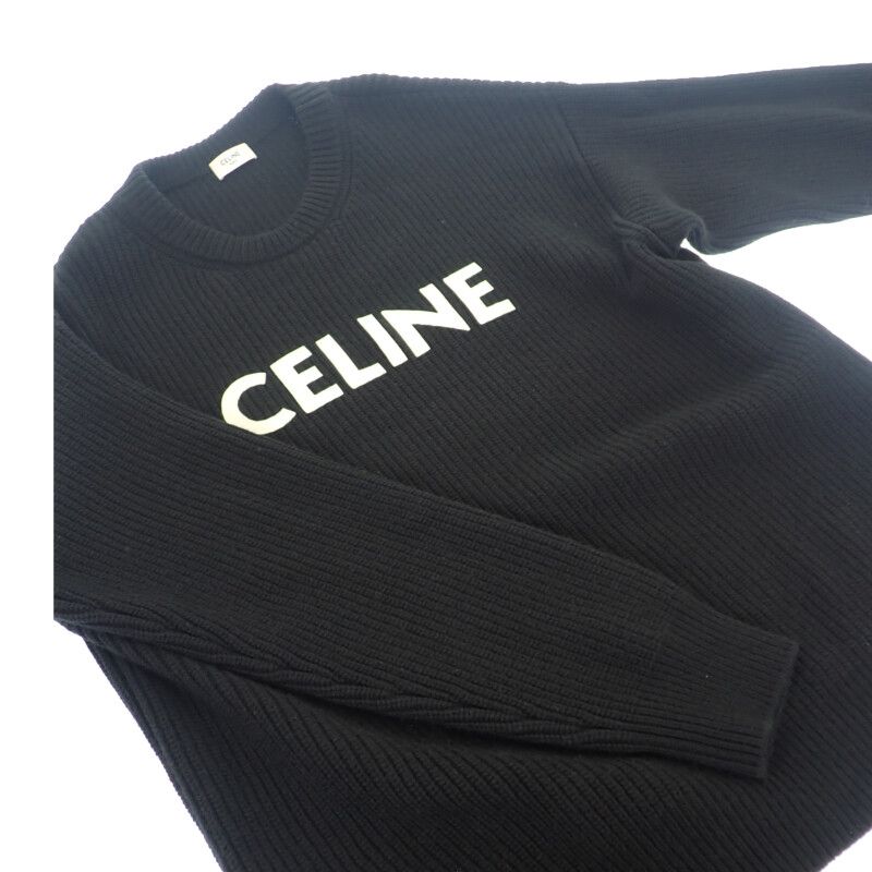 Celine Oversize S 2a19r423p.38no Sweater Wool Black Women's Logo Knit Top