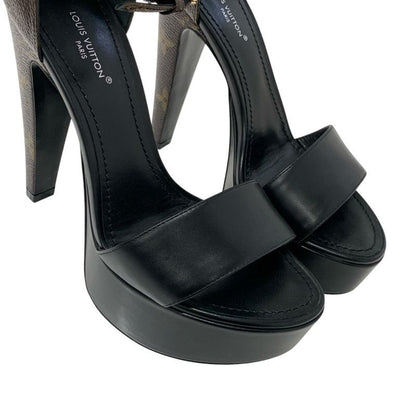 Louis Vuitton Afterglow Line Monogram Sandals Shoes Leather Black Brown Unused
