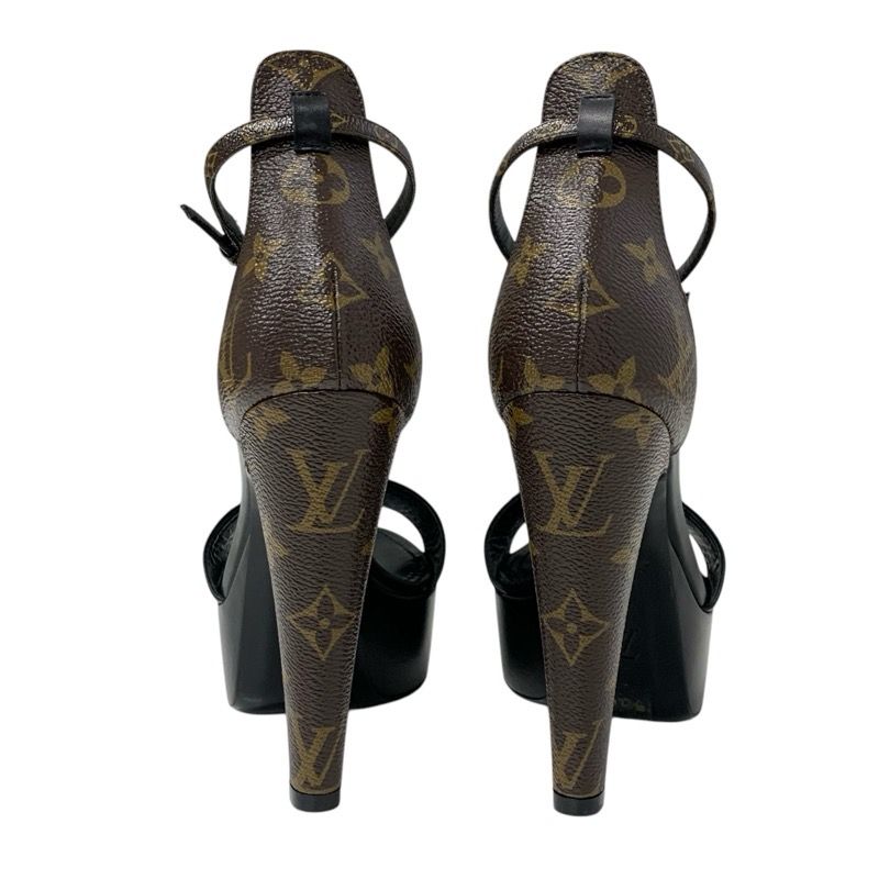 Louis Vuitton Afterglow Line Monogram Sandals Shoes Leather Black Brown Unused