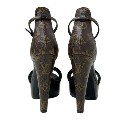 Louis Vuitton Afterglow Line Monogram Sandals Shoes Leather Black Brown Unused