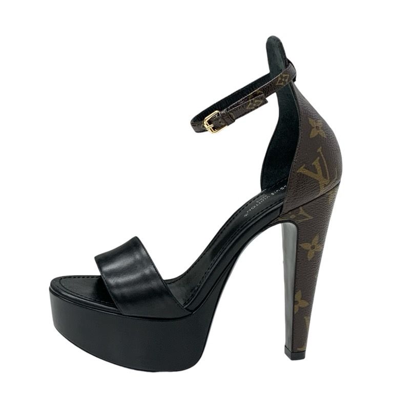 Louis Vuitton Afterglow Line Monogram Sandals Shoes Leather Black Brown Unused