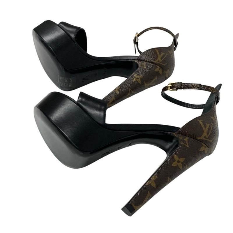 Louis Vuitton Afterglow Line Monogram Sandals Shoes Leather Black Brown Unused