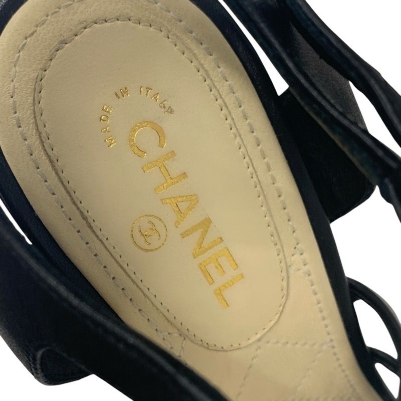 Chanel Sandals Shoes Leather Black Gold Coco Mark Chain Strap