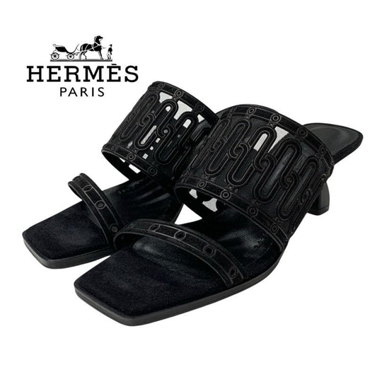 Hermes Gioia 55 Sandals Shoes Suede Black Unused Mule Mesh