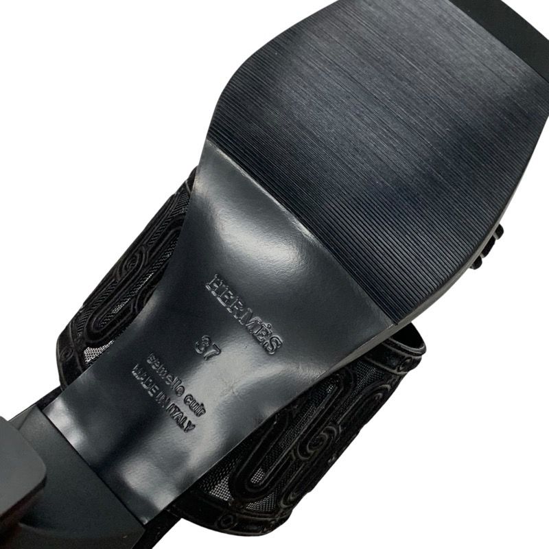 Hermes Gioia 55 Sandals Shoes Suede Black Unused Mule Mesh