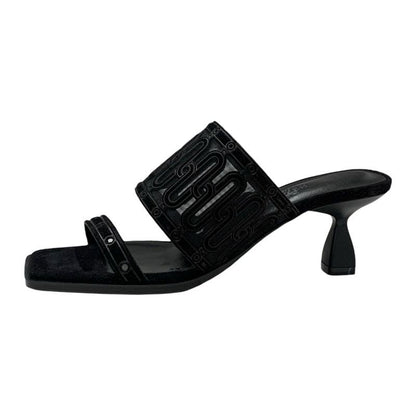 Hermes Gioia 55 Sandals Shoes Suede Black Unused Mule Mesh