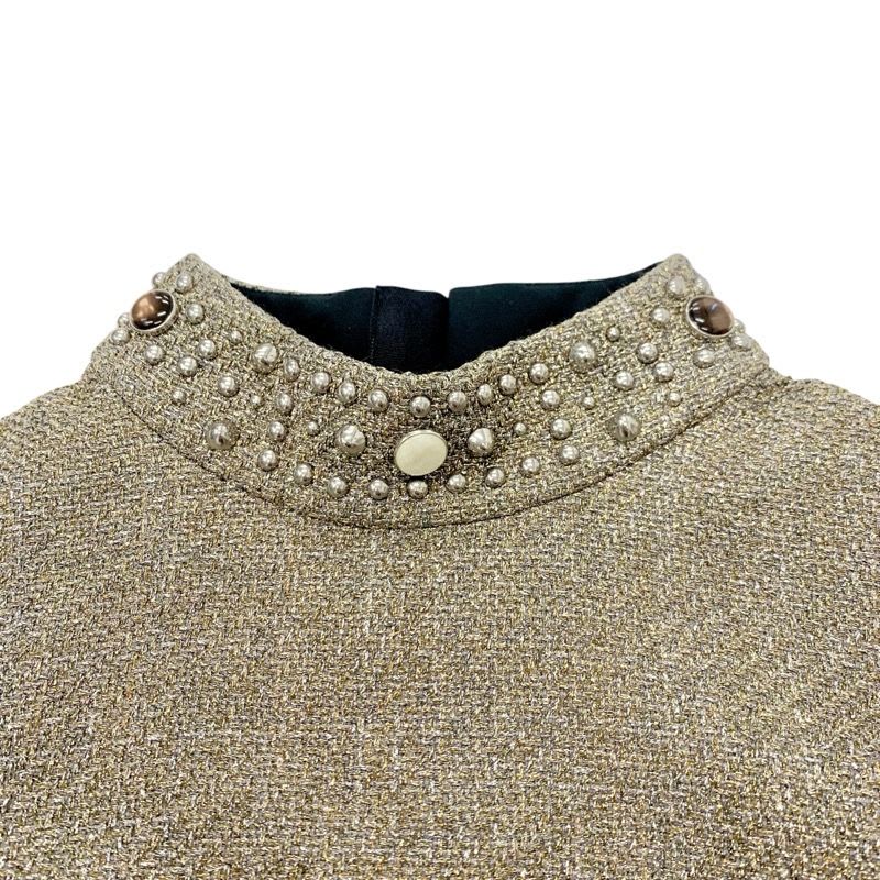 Louis Vuitton Dress Polyester Gold Silver 21 AW Studded Bijou