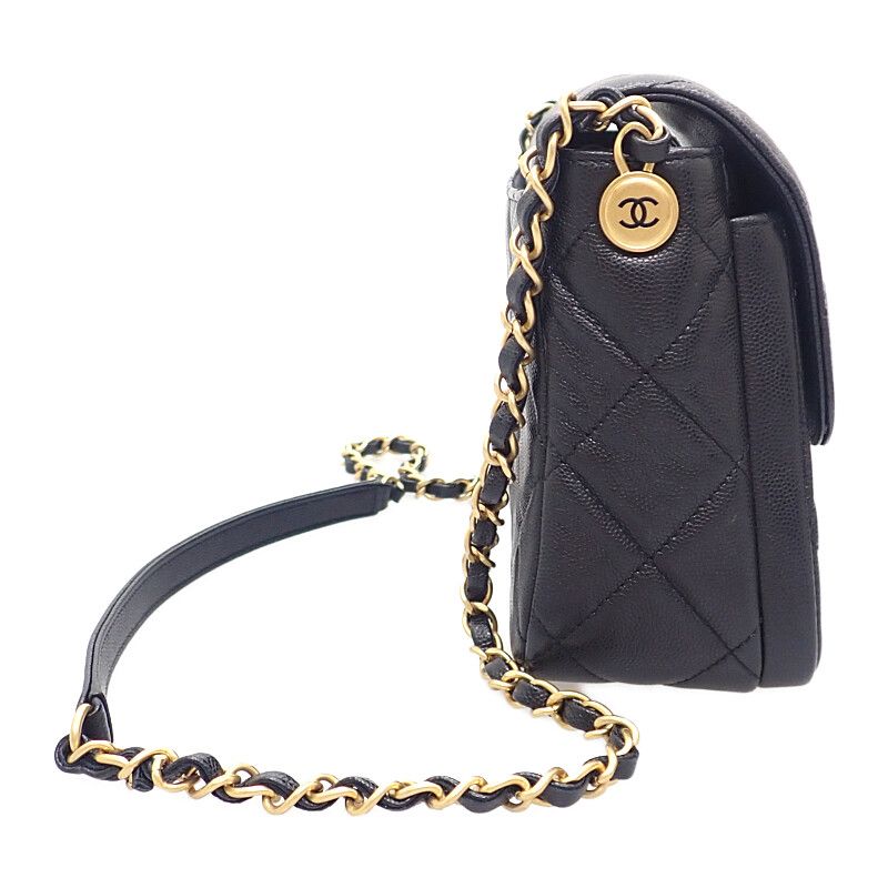 Chanel Small Flap Bag As4908 Shoulder Bag Caviar Skin Black Gold Hardware