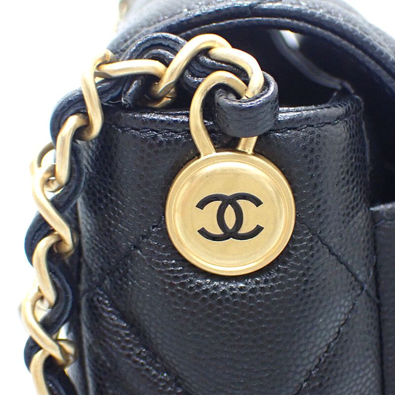 Chanel Small Flap Bag As4908 Shoulder Bag Caviar Skin Black Gold Hardware
