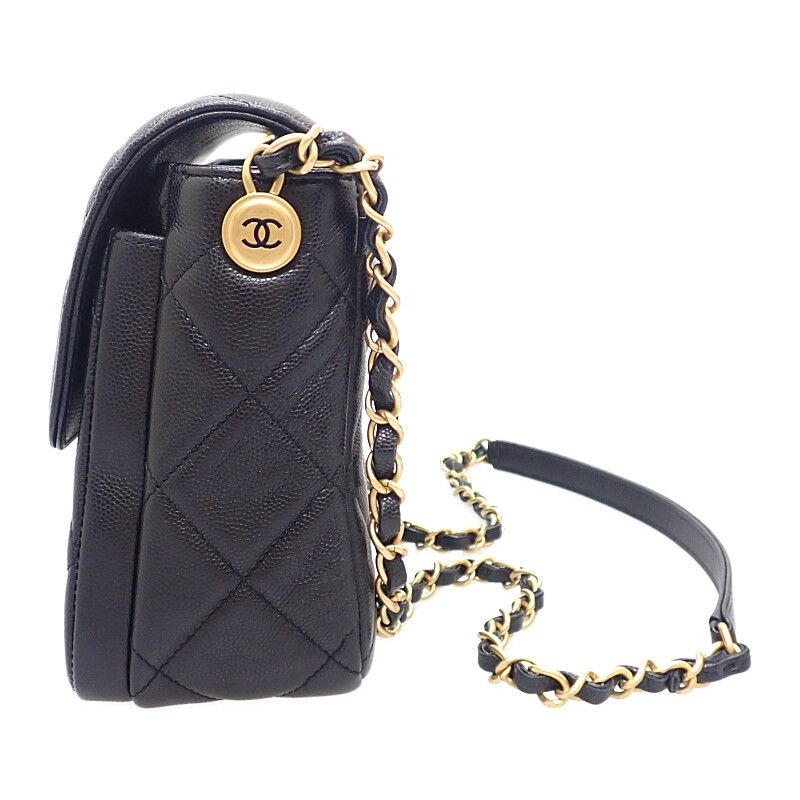 Chanel Small Flap Bag As4908 Shoulder Bag Caviar Skin Black Gold Hardware