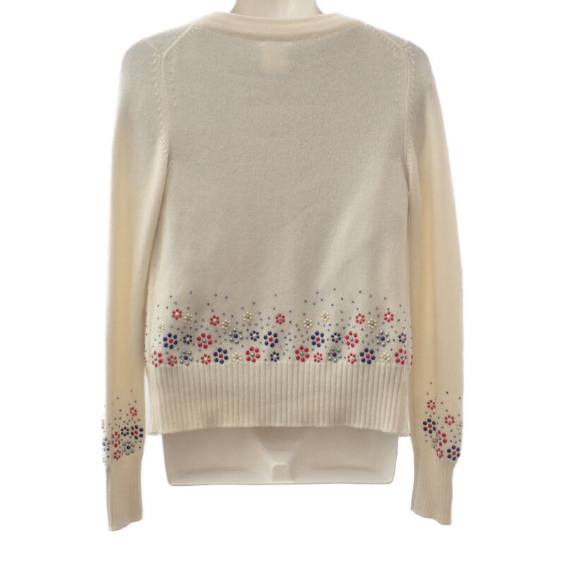 Chanel Flower Beaded 34 P43016k04343_aw005 Cardigan Cashmere White Ladies