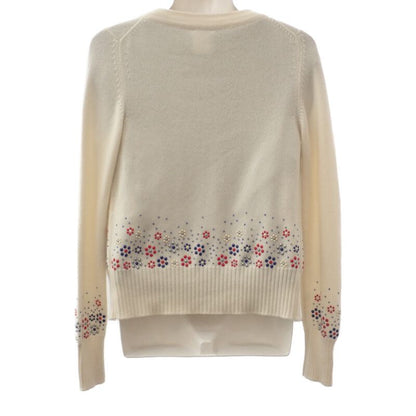 Chanel Flower Beaded 34 P43016k04343_aw005 Cardigan Cashmere White Ladies