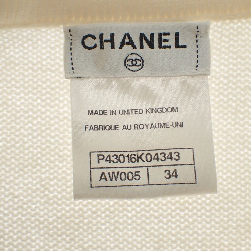 Chanel Flower Beaded 34 P43016k04343_aw005 Cardigan Cashmere White Ladies
