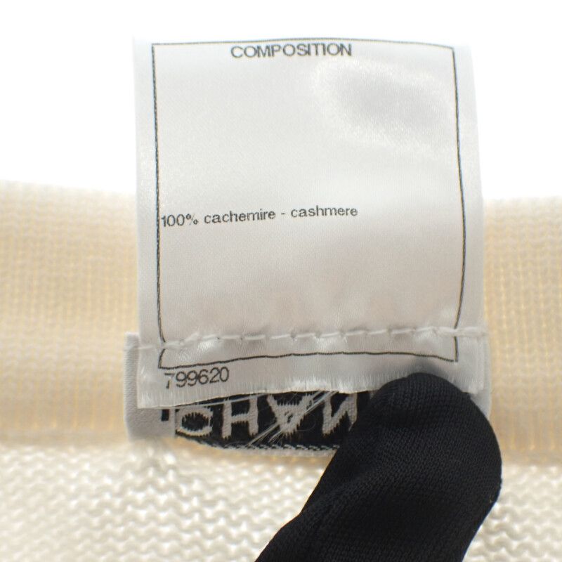 Chanel Flower Beaded 34 P43016k04343_aw005 Cardigan Cashmere White Ladies