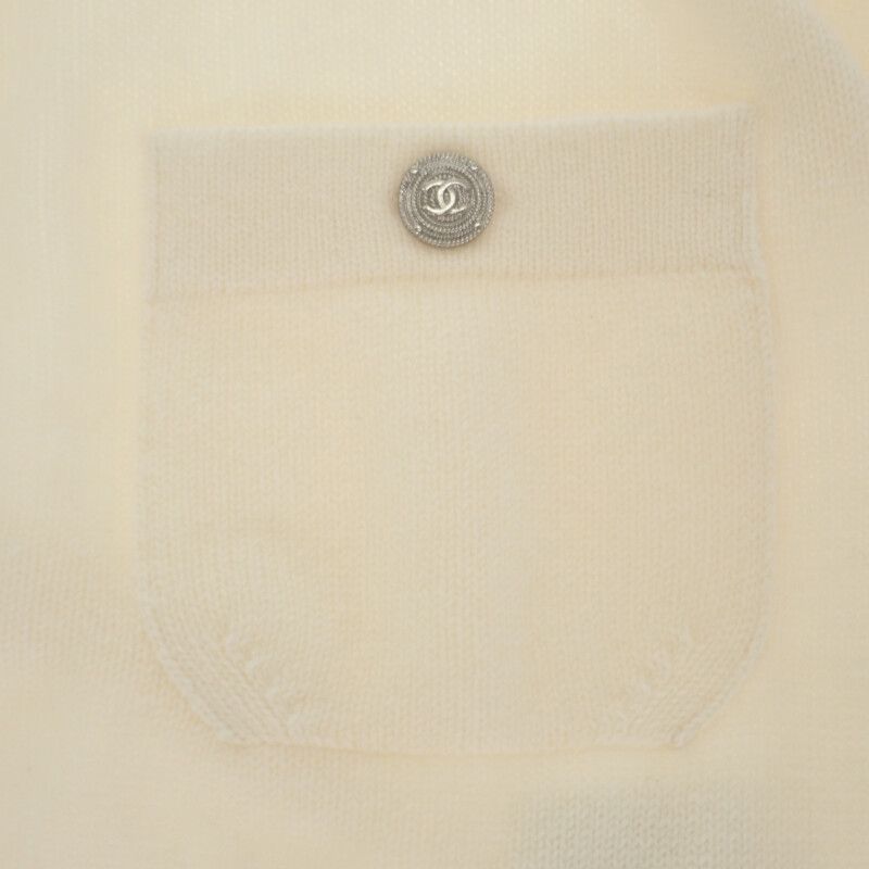 Chanel Flower Beaded 34 P43016k04343_aw005 Cardigan Cashmere White Ladies