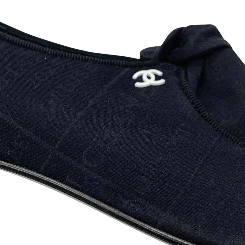Chanel Flat Shoes Fabric Black Unused Mary Jane Here Mark Ribbon