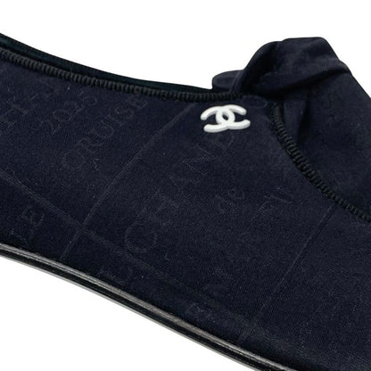 Chanel Flat Shoes Fabric Black Unused Mary Jane Here Mark Ribbon