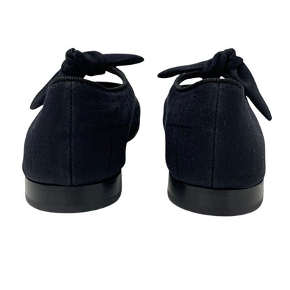 Chanel Flat Shoes Fabric Black Unused Mary Jane Here Mark Ribbon