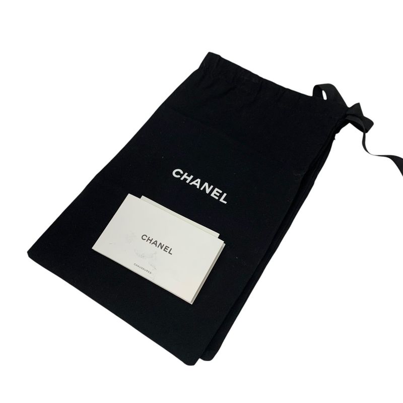 Chanel Flat Shoes Fabric Black Unused Mary Jane Here Mark Ribbon