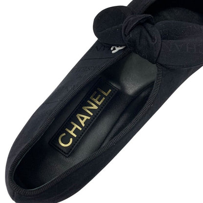 Chanel Flat Shoes Fabric Black Unused Mary Jane Here Mark Ribbon
