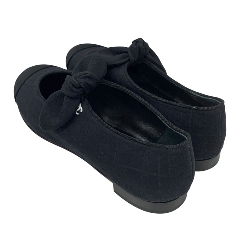 Chanel Flat Shoes Fabric Black Unused Mary Jane Here Mark Ribbon