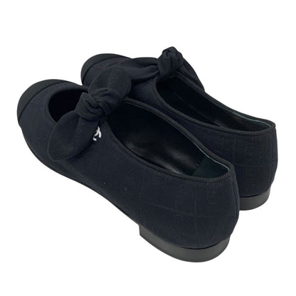 Chanel Flat Shoes Fabric Black Unused Mary Jane Here Mark Ribbon