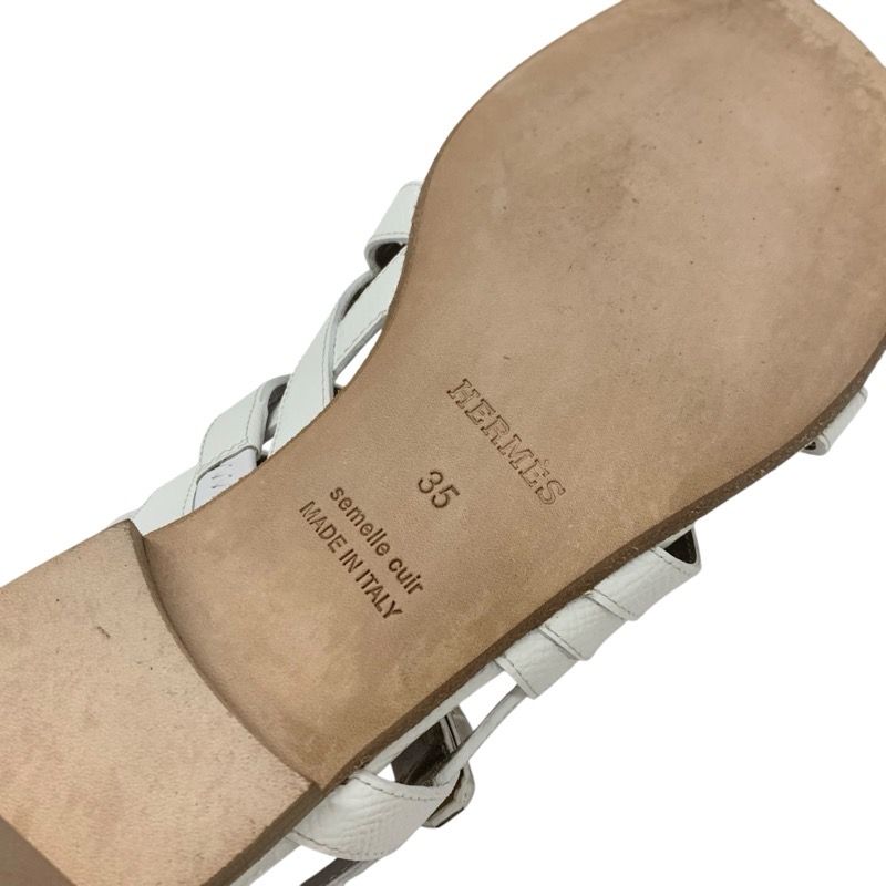 Hermes Sandals Shoes Leather White Silver Thong Flat Kelly Hardware Strap