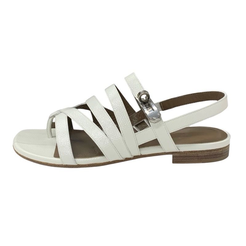 Hermes Sandals Shoes Leather White Silver Thong Flat Kelly Hardware Strap