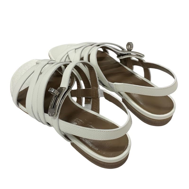Hermes Sandals Shoes Leather White Silver Thong Flat Kelly Hardware Strap
