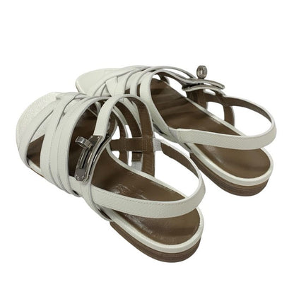 Hermes Sandals Shoes Leather White Silver Thong Flat Kelly Hardware Strap