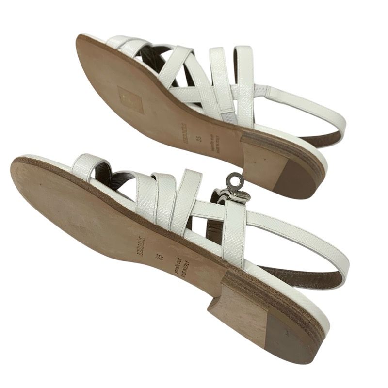 Hermes Sandals Shoes Leather White Silver Thong Flat Kelly Hardware Strap
